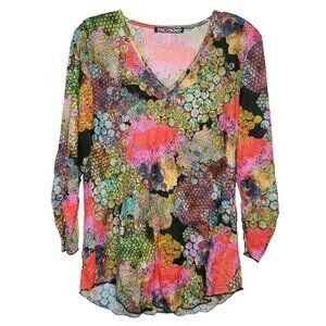 Snoskins Crinkle Mesh Top Blouse Shirt S *SEE Abstract Colorful Artsy
